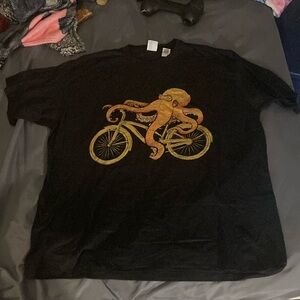 Black T-Shirt with Octopus Bicycle Design